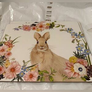 New Pottery Barn Floral Bunny Cork Mat Placemat, Easter Spring, #2